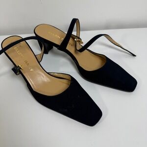 Ellen Tracy Pumps Women 6.5 Black Square Toe Italian Block Heel Ankle Strap